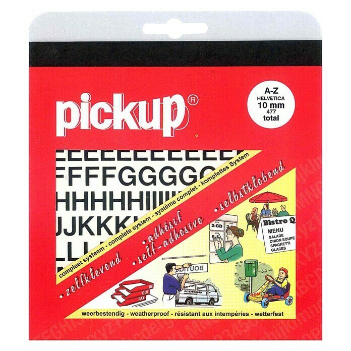 Pickup Etiqueta adhesiva (477 etiquetas de letras, Negro, Altura: 10 mm)