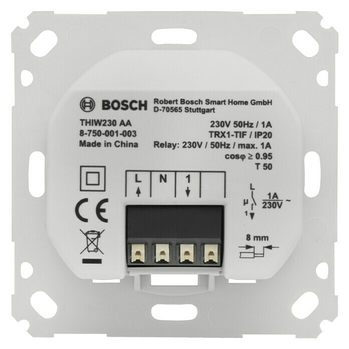Bosch Smart Home Raumthermostat Fußbodenheizung (230 V/50 Hz, Weiß, 8,6 x 8,6 x 5,4 cm)