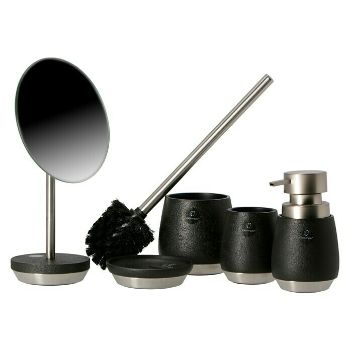 Camargue Bosse Kosmetikspiegel (Vergrößerung: 1-fach, Durchmesser: 10,6 cm, Schwarz)