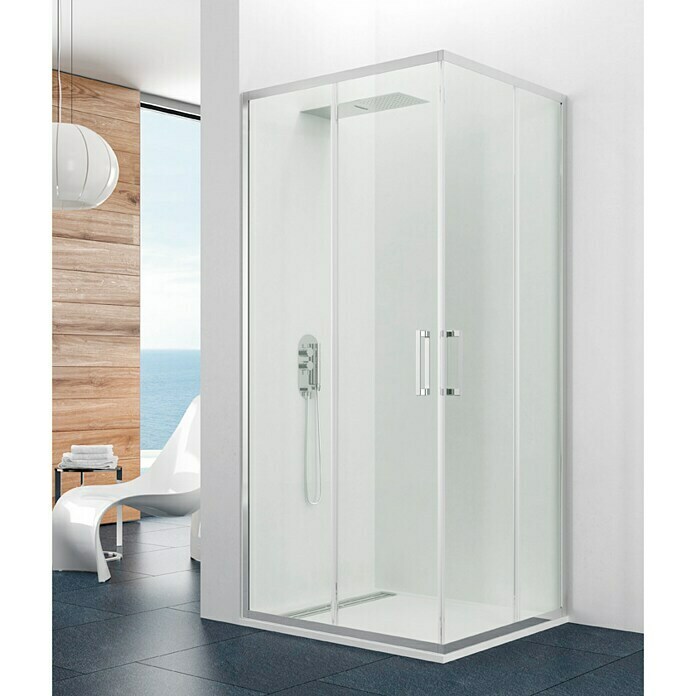 GME Mampara de ducha esquinera Prestige Titan (L x An x Al: 70 x 100 x 195 cm, Anodizado, Espesor: 8 mm, Plata brillo)