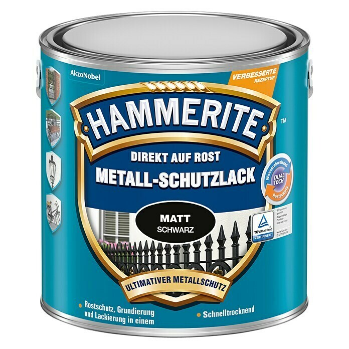 Hammerite Metall-Schutzlack (Schwarz, 2,5 l, Matt, Lösemittelhaltig)