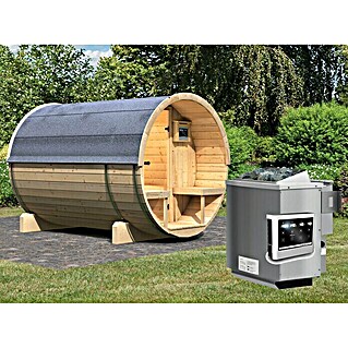 Karibu Fasssauna 2 (Mit Sauna Bio-Ofen 9 kW inkl. Steuerung Easy, Außenmaß: 205 x 273 x 216 cm)
