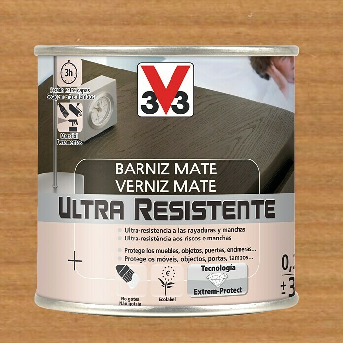 V33 Barniz para madera Mate Ultra Resistente (Roble oscuro, Mate, 250 ml)