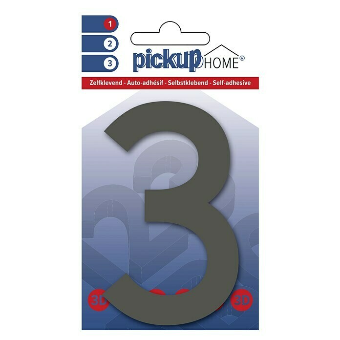 Pickup 3D Home Hausnummer Rio (Höhe: 10 cm, Motiv: 3, Grau, Kunststoff, Selbstklebend)