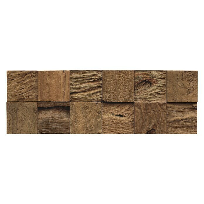 Indo Holzpaneele 3D Wall Classic & Cube Bali Nature (Teak, 552 x 184 x 10 mm, 10 Paneele)