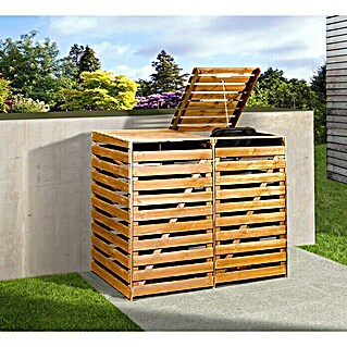 Weka Mülltonnenbox (Außenbreite inkl. Dachüberstand: 148 cm, Außentiefe inkl. Dachüberstand: 92 cm, Holz, Honigbraun, Geeignet für Anzahl Mülltonnen: 2)