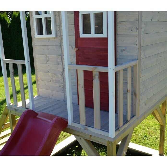 Wendi Toys Dječja drvena kućica (290 x 197 cm, Drvo, Prirodne boje / crveno)