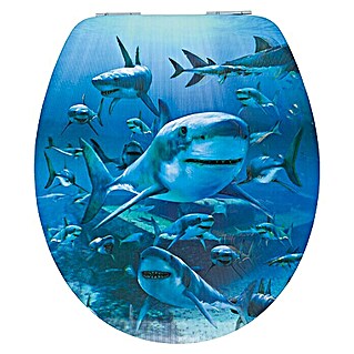 Poseidon WC daska Hai 3D (Samospuštajuća, Drvo, Plave boje)