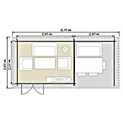 Blockbohlenhaus Lounge 3 (Holz, Grundfläche: 14,5 m², Wandstärke: 28 mm)