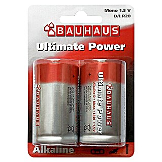 BAUHAUS Pila Ultimate Power (Mono D, Alcalino manganeso, 1,5 V, 2 ud.)