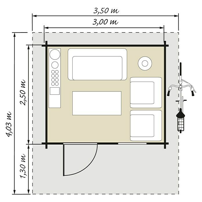Blockbohlenhaus Stockholm 3 (Holz, Grundfläche: 7,5 m², Wandstärke: 44 mm)