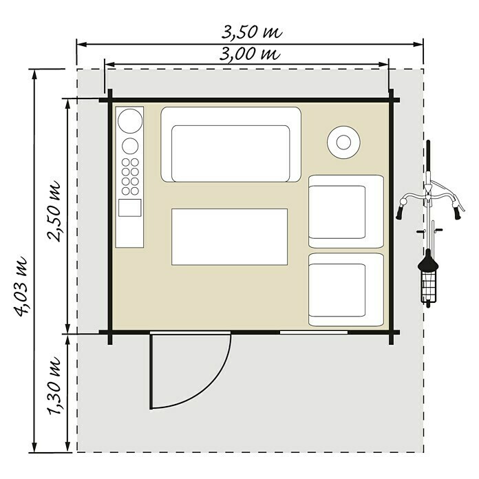 Blockbohlenhaus Stockholm (Holz, Grundfläche: 7,5 m², Wandstärke: 28 mm)