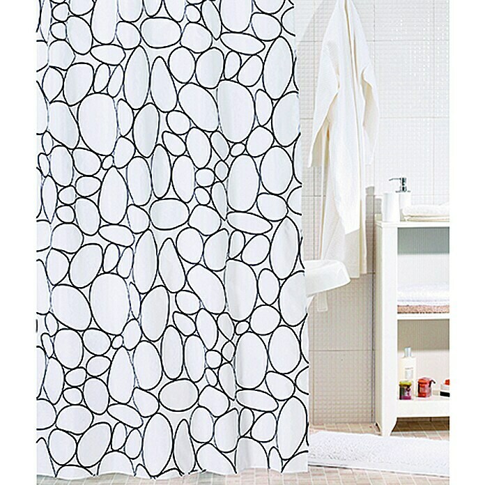 Venus Textil-Duschvorhang Stones (120 x 200 cm, Schwarz/Weiß)