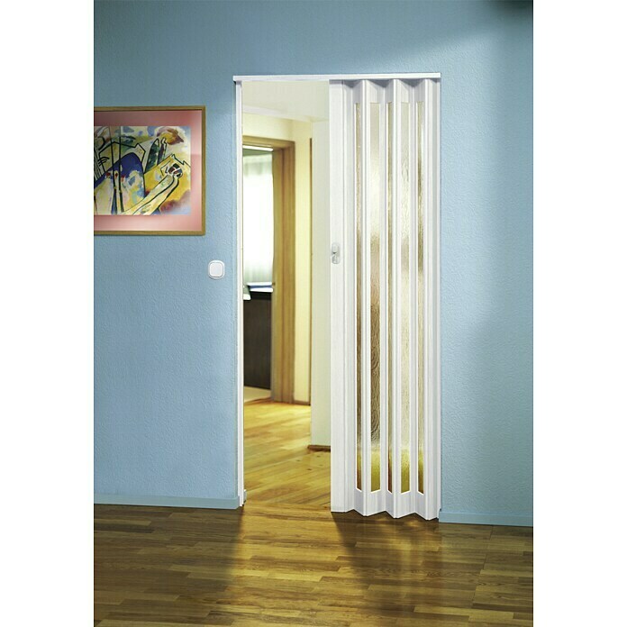 Marley Glazen vouwdeur Eurostar (Wit, Gestructureerde kunstglas-inzetstukken, 83 x 205 cm)