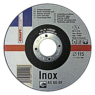 Craftomat Disco de corte AS 60T-BF (Acero inoxidable, Diámetro disco: 115 mm, Espesor disco: 1 mm, 1)