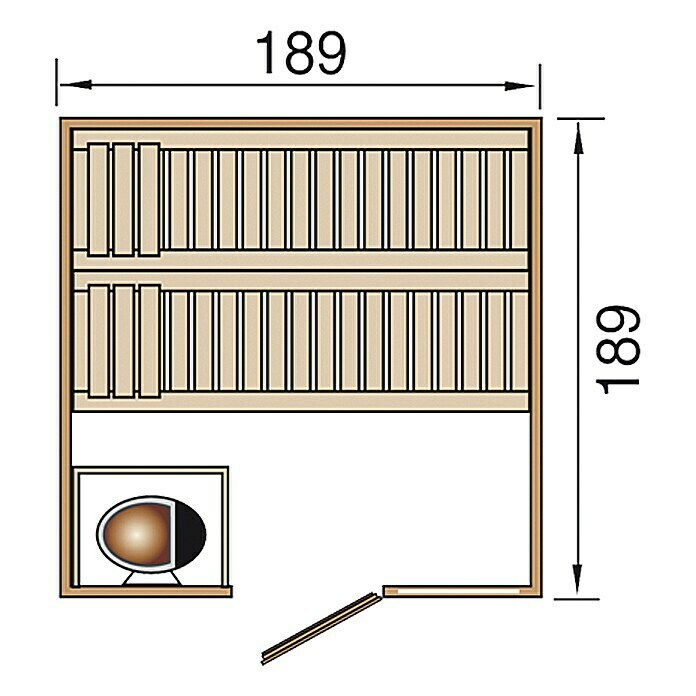 Weka Massivholzsauna Valida 3 GTF (Ohne Ofen, Außenmaß: 189 x 189 x 203,5 cm)
