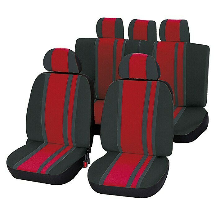 UniTec Autositz-Bezugset Newline (14-tlg., Schwarz/Rot, Geeignet für: Viele gängige PKW)