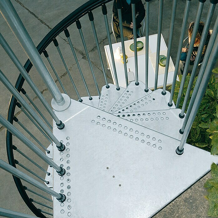 Fontanot Arké Escalera de caracol para exterior Civik Zink (Diámetro: 120 cm, Altura de planta: 252 - 305 cm, Número de escalones: 13 uds.)