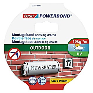 Tesa Powerbond Montagetape Outdoor (l x b: 5 m x 19 mm, Waterbestendig)