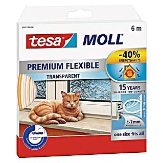 Tesa MOLL Burlete de silicona Premium Flexible (Transparente, 6 m x 9 mm x 7 mm, Apto para: Desajustes de 1 - 7 mm)