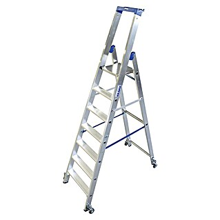 Krause Stabilo Stufenstehleiter Fahrbar (Arbeitshöhe: 3,65 m, Anzahl Tritte: 7 Stufen, Tiefe Stufen: 80 mm, Aluminium, Fahrbar)