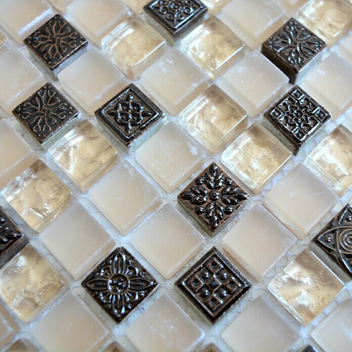 Mosaikfliese Quadrat Crystal Mix XCM M960 (32,2 x 30,5 cm, Beige, Glänzend)
