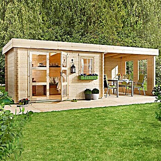 Gartenhaus Lounge 3 (Außenmaß inkl. Dachüberstand (B x T): 605 x 282 cm, Holz, Natur)