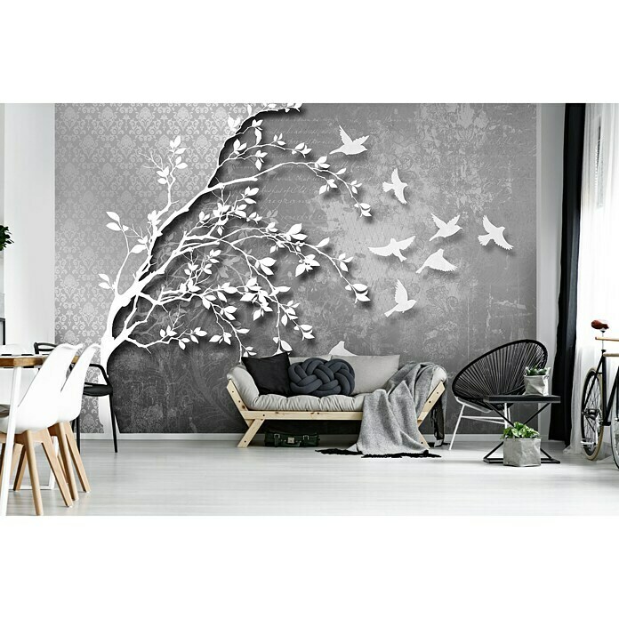 Fototapete Baum mit Vögeln (416 x 254 cm, Vlies)