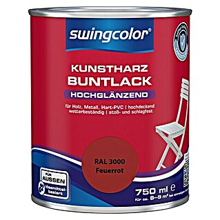 swingcolor Buntlack Kunstharz für Außen (Feuerrot, 750 ml, Hochglänzend)
