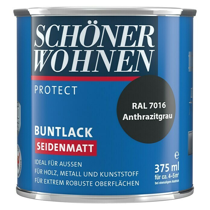Schöner Wohnen ProfiDur Buntlack RAL 7016 (Anthrazitgrau, 375 ml, Seidenmatt)