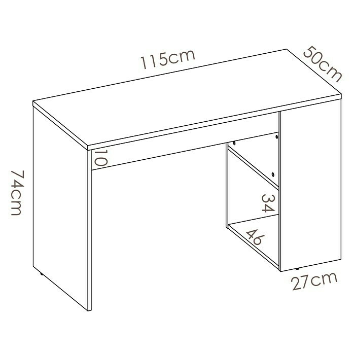 Mesa de escritorio Teo (L x An x Al: 50 x 115 x 74 cm)