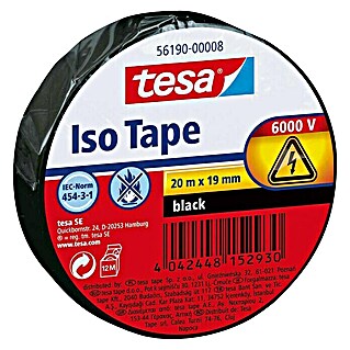 Tesa Cinta aislante Iso Tape (Negro, L x An: 20 m x 19 mm)