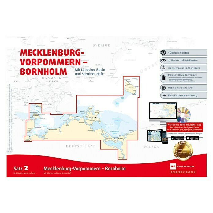 Sportbootkarten Satz 2: Mecklenburg-Vorpommern - Bornholm (Ausgabe 2020), Mit Lübecker Bucht und Stettiner Haff; Delius Klasing