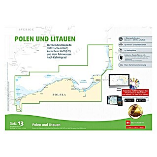 Sportbootkarten Satz 13: Polen und Litauen (Ausgabe 2021), Stettin bis Klaipeda mit Frischem Haff und Kurischem Haff; Delius Klasing