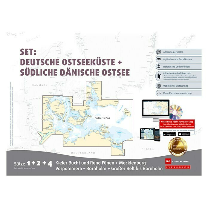 Sportbootkarten Satz 1, 2 und 4 - Set: Deutsche Ostsee und Südliche Dänische Ostsee (Ausgabe 2020); Delius Klasing