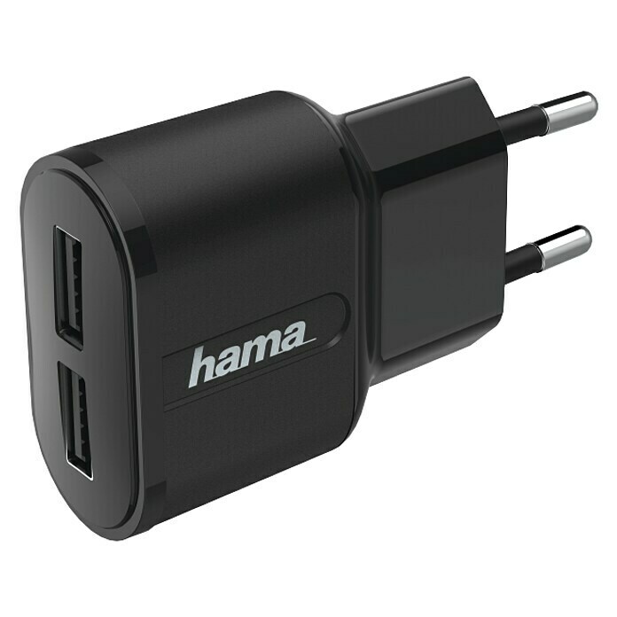 Hama USB-Ladegerät (2-fach, Schwarz, 2 x USB A-Kupplung, Euro-Stecker)
