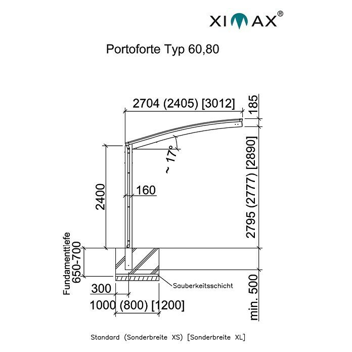 Ximax Carport Portoforte 60 (4,9 x 2,7 m, Einfahrtshöhe: Max. 2,2 m, Edelstahloptik, Schneelast: 75 kg/m²)