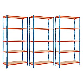 Simonrack Set de estanterías Plus 5/500 (L x An x Al: 50 x 100 x 200 cm, Capacidad de carga: 150 kg/balda, Azul/Naranja, 3 ud.)