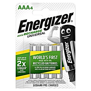 Energizer Akku Rechargeable Universal (Micro AAA, 500 mAh, 1,2 V, 4 Stk.)