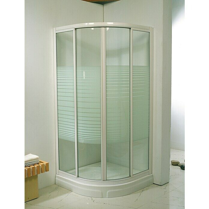 Mampara de ducha angular Ada (L x An x Al: 80 x 80 x 185 cm, Serigrafiado, 4 mm, Blanco)