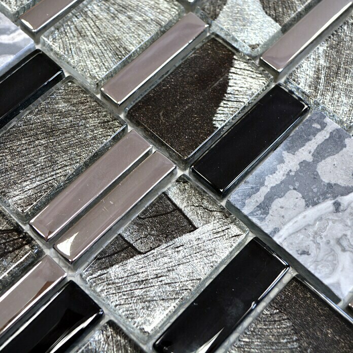 Mosaikfliese Multiformat Crystal Mix XCM NIKO10 (29,8 x 29,8 cm, Grau/Schwarz, Glänzend)