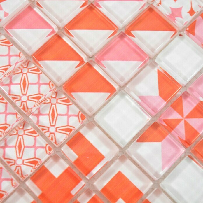 Mosaikfliese Quadrat Crystal XCM 8OP37 (30 x 30 cm, Weiß/Rot, Glänzend)