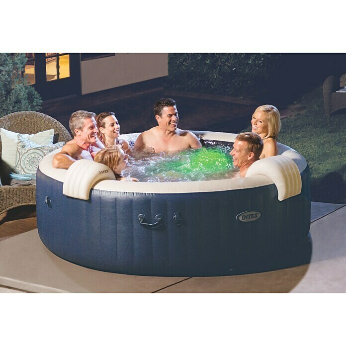 Intex Pure Spa Außen-Whirlpool 85 Bubble Massage (Ø x H: 216 x 71 cm, Kalkschutzsystem 10 W, Laminiertes Vinyl, Navy)