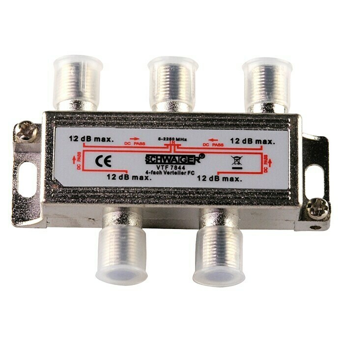 Schwaiger Verdeler (4 standen, F-connector, 5 - 2.250 MHz, 7 dB)