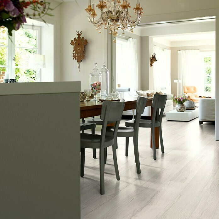 Egger Home Designboden GreenTec Elva Eiche Weiß (1.292 x 193 x 7,5 mm, Landhausdiele)