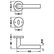 Häfele Zimmertürgarnitur 1 (Türstärke: 38 - 42 mm, Buntbart BB, Edelstahl, Form Drücker: L-Form)
