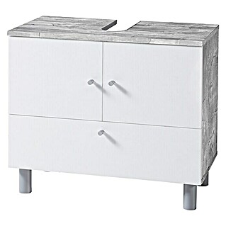 Wilmes Simply Waschtischunterschrank (60 x 32 x 54 cm, 2 Türen, Beton/Weiß)