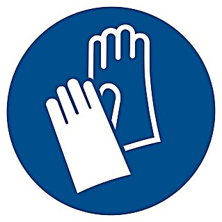 Pickup Etiqueta adhesiva (Motivo: Uso obligatorio de guantes de seguridad, Azul/Blanco, Altura: 150 mm)