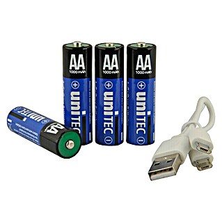 UniTEC Akku-Batterien (Mignon AA, 1 x USB 2.0 Micro B-Buchse, 4 Stk.)