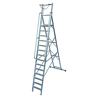 Krause Stabilo Stufenstehleiter (Arbeitshöhe: 5,3 m, 14 Stufen, Aluminium, Sicherheitsbügel)